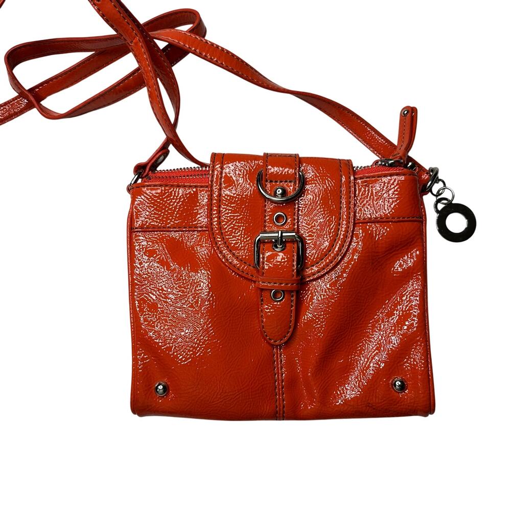 Nine West Orange Faux Leather Crossbody Bag Multi-Compartment Flaw